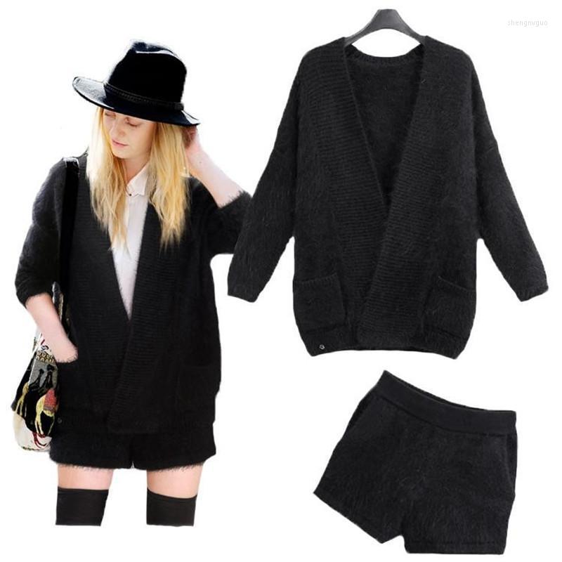 

Women's Tracksuits Two Piece Set Of Sweater Pencil Skirt Long Sleeve Fleece Top 2 Knitted Clothes, Black