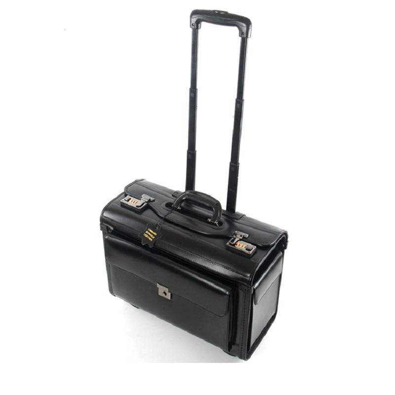 

Suitcases 18Inch Genuine Cow Leather Airline Pilot Trolley Luggage Cabin Suitcase Travel Bag For Business