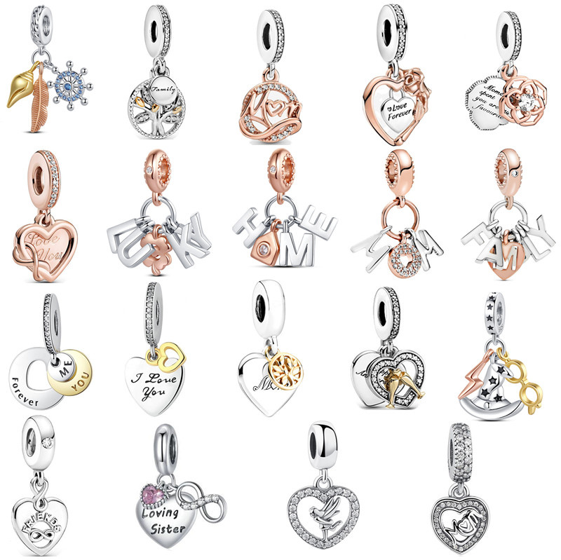 

New s925 Sterling Silver Charms DIY Letter Beaded Womens Love Lucky Pendant Original Suitable for Pandora Bracelet Ladies Mom Jewelry Gift