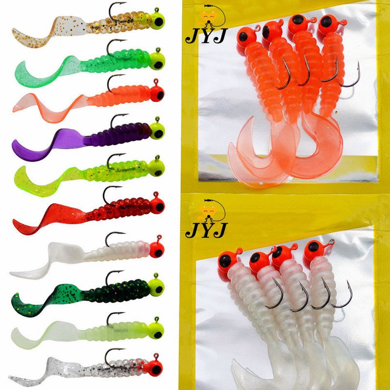 

JYJ 3 5g jig hook with 6cm soft tail lure bait worm maggot silica fishing tackle grub for perch 220721