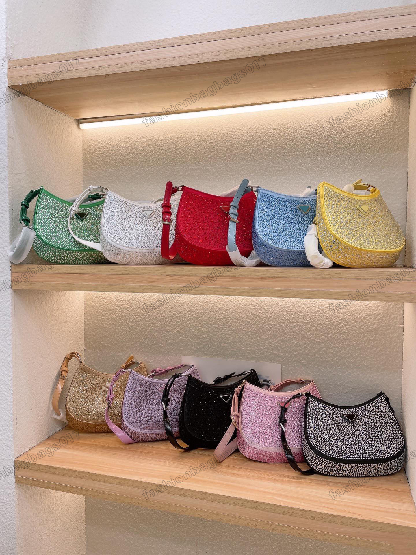 

Cleo Embellished satin Shoulder bag Designer Satin Hobo With Crystals Triangle Logo Handbag Luxury All-over Diamond Handle Bags Purse Wallet CrossBody