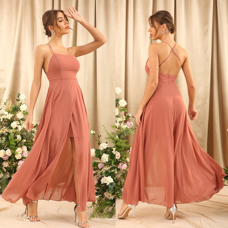 

Casual Dresses crisscross Backless Split Hem A-line Dress Y7jm#, Dusty pink