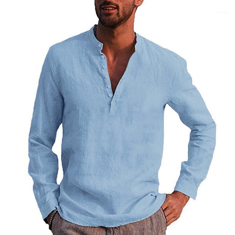 

Men's Casual Shirts Fashion Men Shirt Pocket Linen Long Sleeve V-Neck Harajuku Tops Pullovers Solid Vintage Brand Streetwear Camisa Masculin, Black