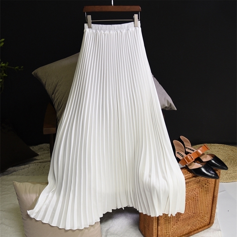 

Autumn Winter Skirts Elegant Pleated Long Skirt Solid High Waist ALine Skirt Saia Faldas Jupe Longue Maxi Skirt Harajuku Y200326, Color 13