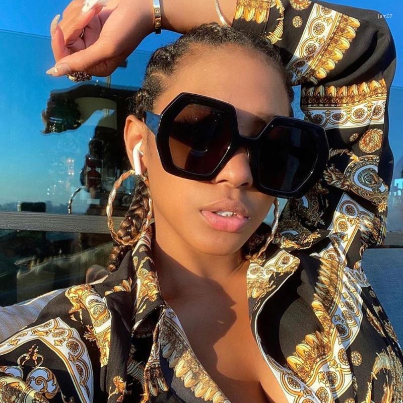 

Sunglasses Vintage Oversized Polygon Women Brand Designer Fashion Big Frame Black Sun Glasses Female Shades Oculos FemininoSunglasses