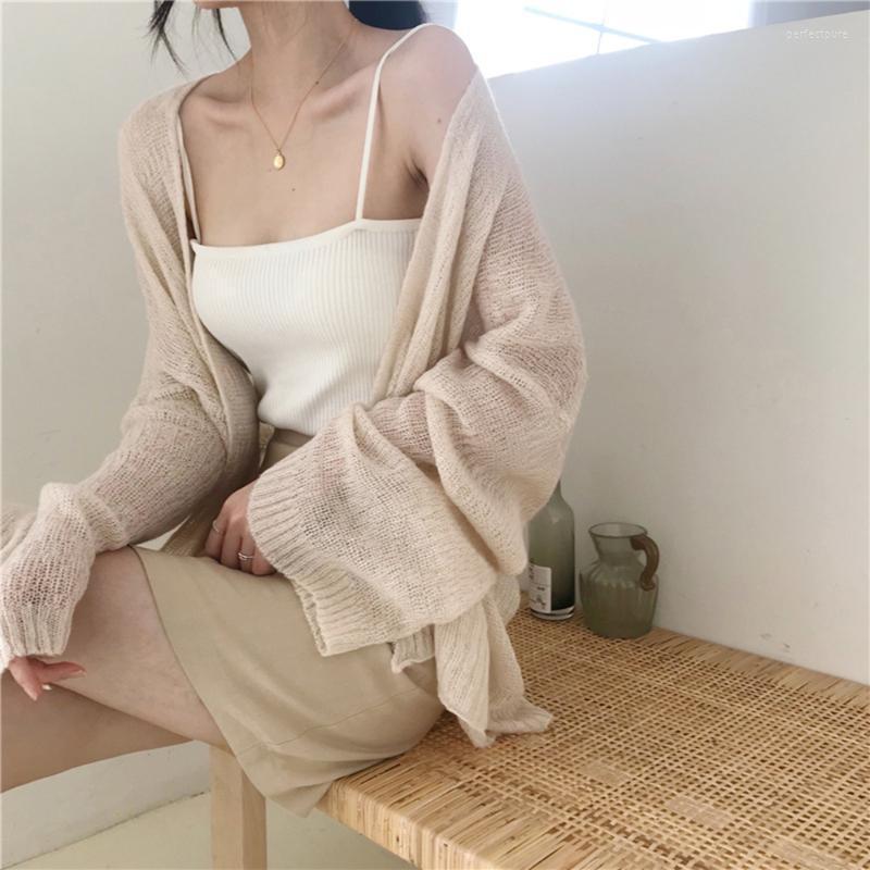 

Women's Knits & Tees Fashion Female Knitted Solid Cardigans Women Summer Blouse 2022 Casual Long Sleeve Cardigan Thin Tops Plus Size Perf22, Khaki