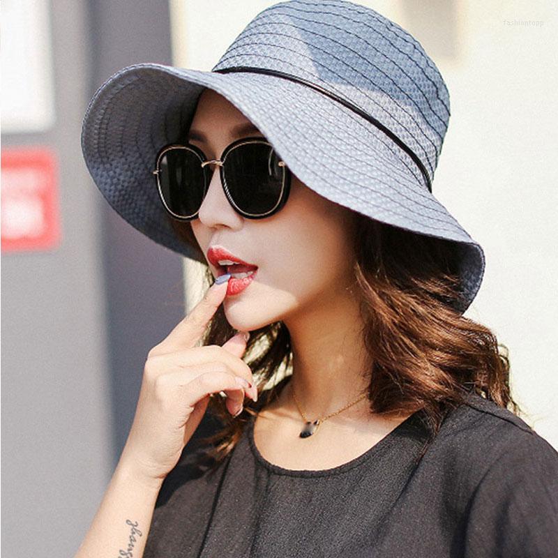 

Wide Brim Hats Fashion Sun Hat Women Summer Large Beach Shape Sunscreen Cap Cute Solid Color Lace-up Straw Outdoor 6Q1462Wide, Black