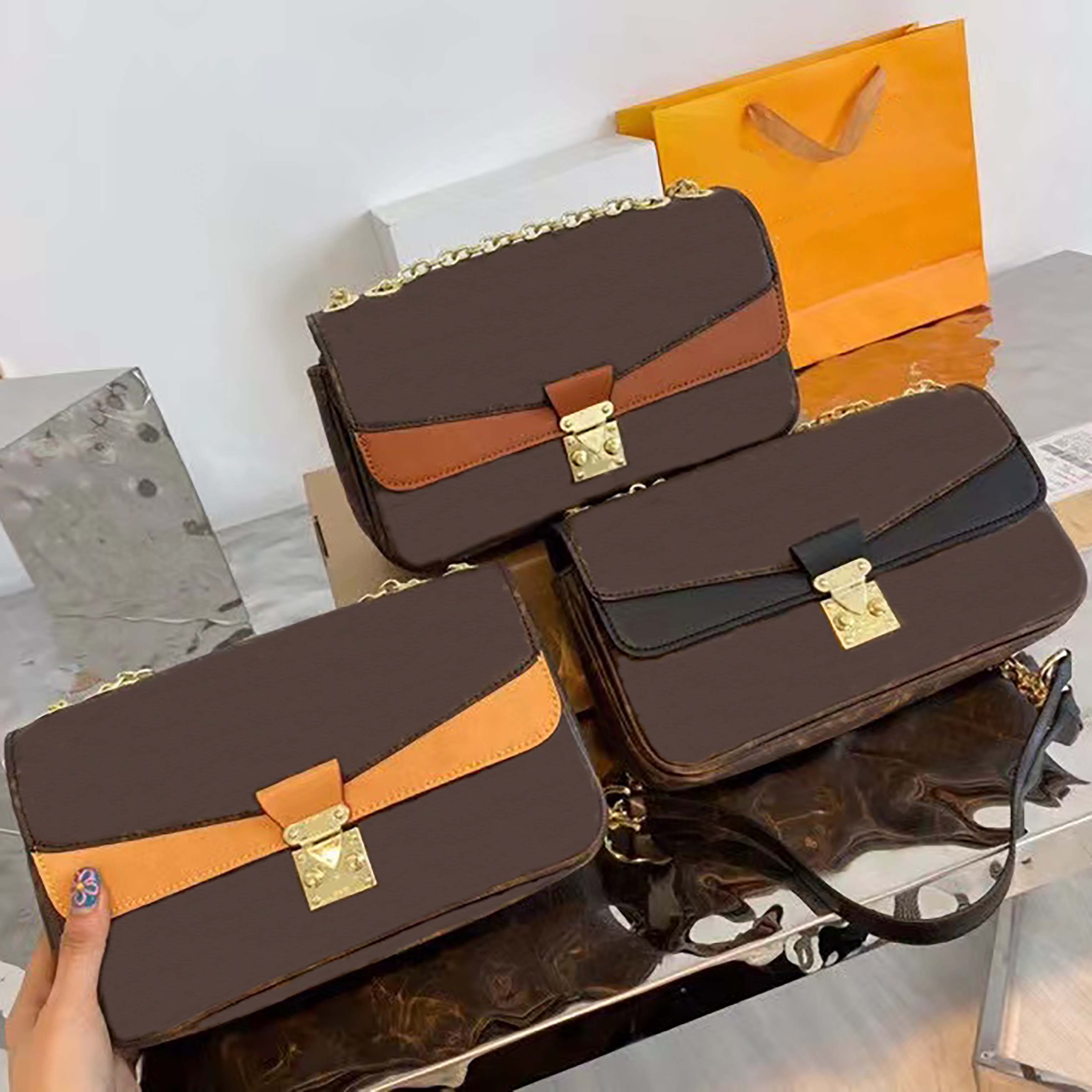 

2022 new marceau designer shoulder bag high quality PU leather chain bag retro letter pattern ladies handbags wallet tote women handbag, Yellow