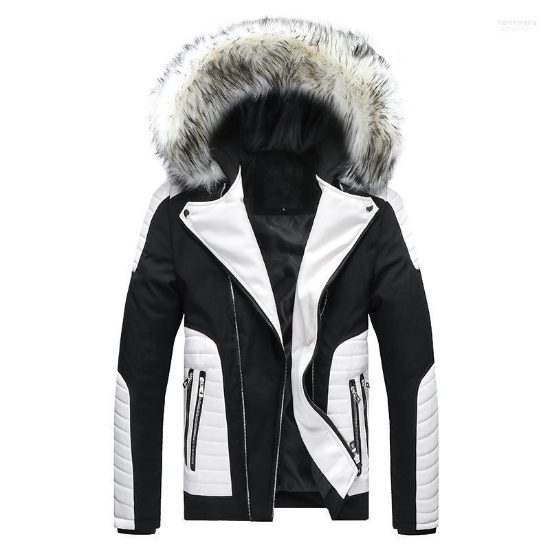 

Men's Down & Parkas Winter Cotton Coat Fur Collar Detachable Hooded Pu Jacket Europe Large Size Thick Clothing Doudoune Homme1 Kare22, Black