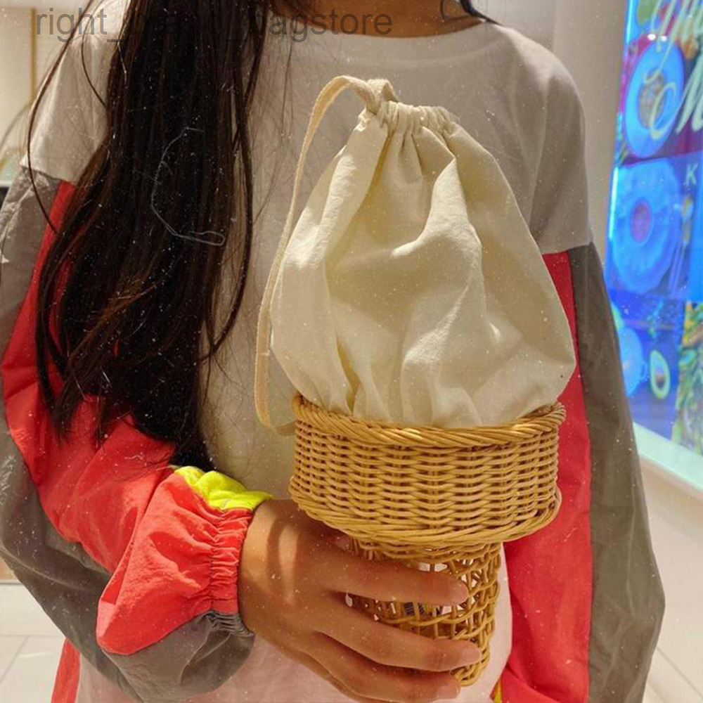 

Bohemian Wicker Woven Straw Bag Cute Ice Cream Rattan Bag Handbags Hollow Funny Purses for Women 2022 Shoulder Bags Beach Bags W220813, Khaki