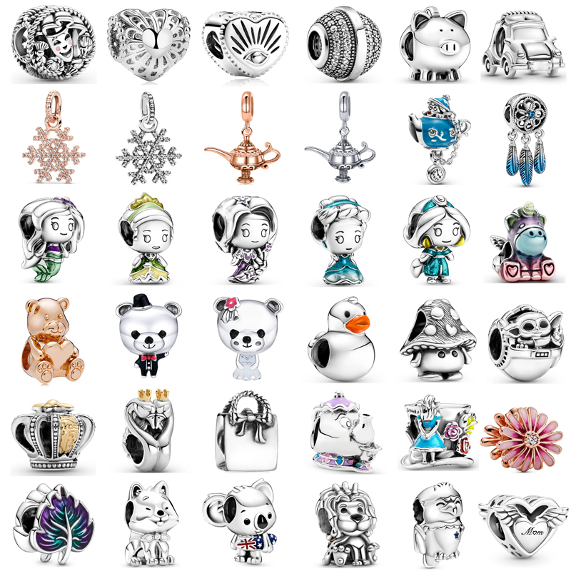 925 perles de charme en argent balancent mignon champignon cochon fille canard perle Fit Pandora bracelet à breloques bijoux à bricoler soi-même