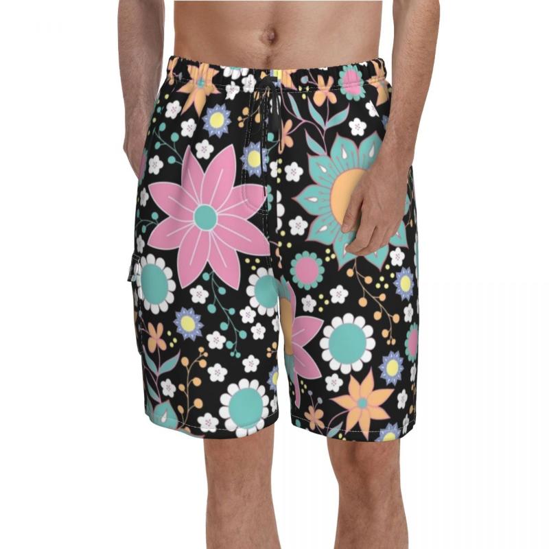 

Men' Shorts Pretty Flower Power Board 60s 70s Floral Print Beach Short Pants Elastic Waist Pattern Printing Swimming TrunksMen