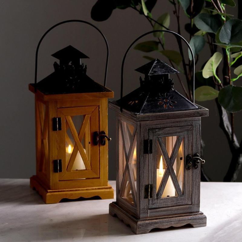 

Candle Holders Vintage Wooden Retro Elegant Iron Art Candlestick Lantern Home Decorations Candelabre