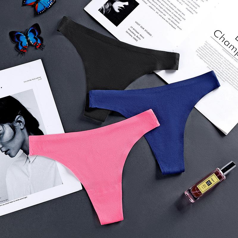 

Women' Panties 3Pcs/lots Sexy Ice Silk Thong Seamless Briefs Breathable Hole Pure Cotton Low Waist Bikinis Tangas Kawaii LingerieWomen