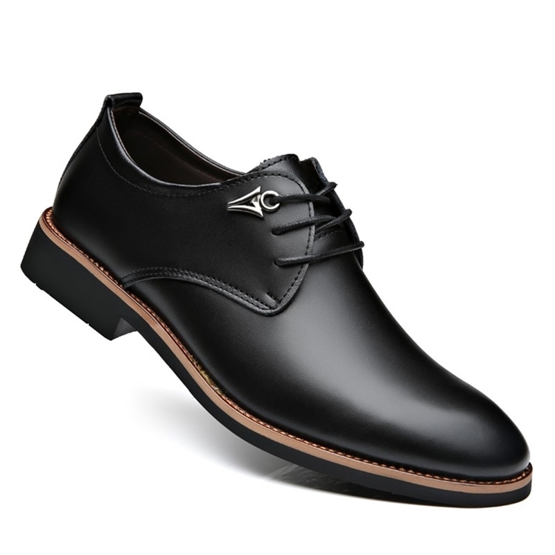 

Luxury Brand Leather Concise Men Business Pointy Black Shoes Breathable Formal Wedding Basic Dress Fashion 220812, Brown