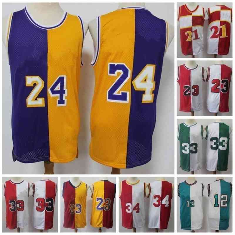 

Split Two Colors Basketball Jersey 33 Michael Pippen Olajuwon 24 23 Bibby Morant Iverson Carter, As
