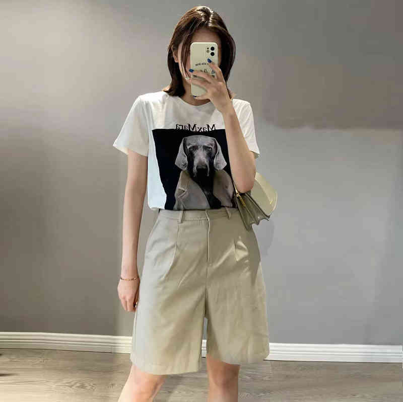 

Max Mara 2022 Summer Weimar Hound Classic Dog Head Versatile Short Sleeve T-shirt, White
