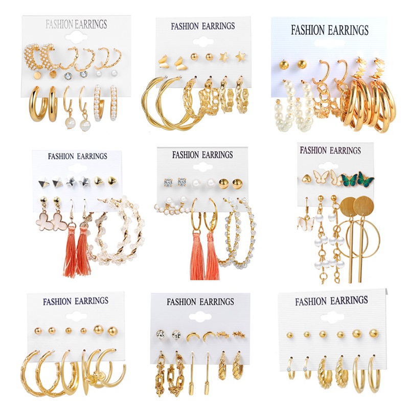 

Fashion Hoop Earring Set For Women Plated Gold Temperament Tassel Dangle Earrings Party Jewelry Set Decoration 611 Z2