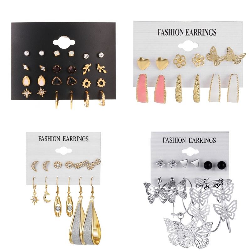 

Trendy Silver Color Butterfly Hoop Earrings Set for Women Girls Geometric Irregular Metal Resin Acrylic Earring Jewelry 330 D3