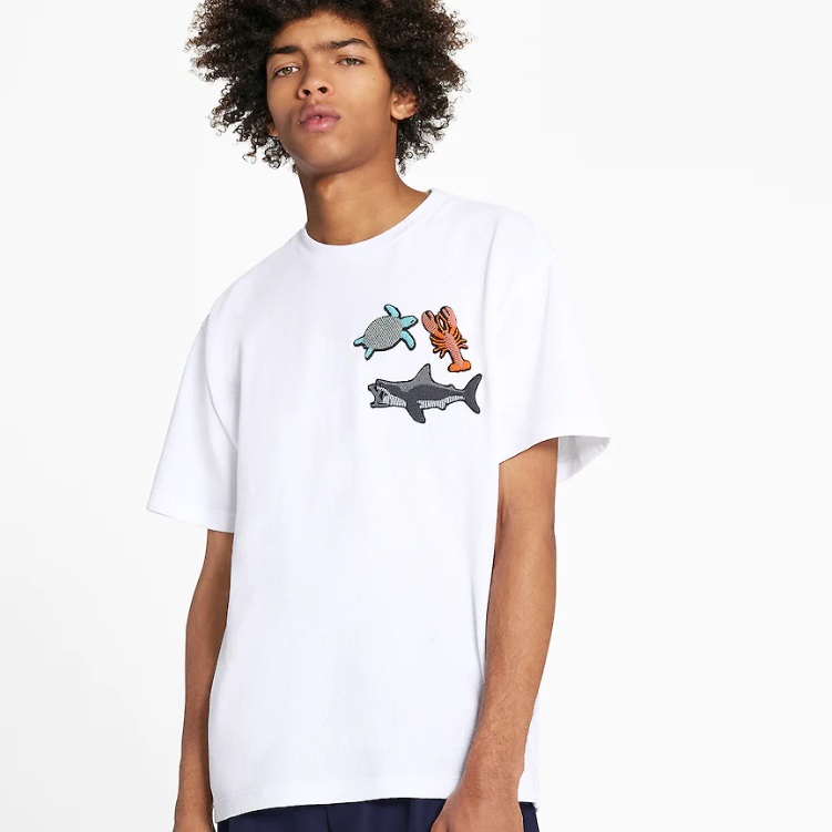 

France Paris Beading Marine Animals Tee Luxury Fashion Dark Fringe Men Women Cotton Tshirt Summer Spring High Street Short Sleeve T-Shirts, White