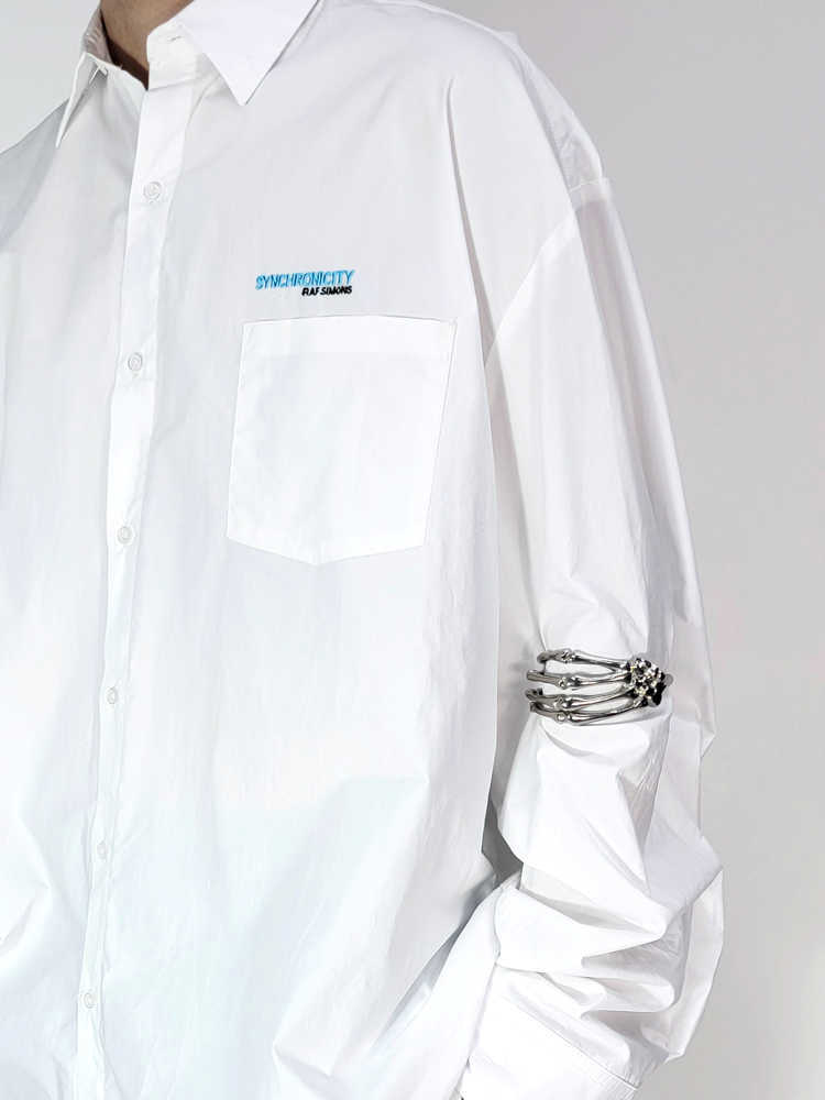 

Men's Casual Shirts [Spot]RAF 21fw Simons autumn winter show medium length OS super loose embroidery casual white shirt