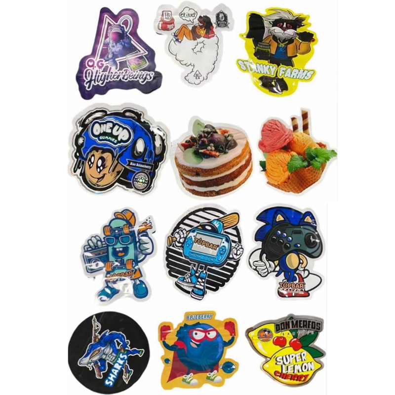 

Unique shape die cut 3.5g 7.0g Mylar bags smell proof zipper packaging bag EIGHTH cookie cake runtz Gorilla backpack boyz sharklato jokes one up BUTLER BUDS Moon Rock