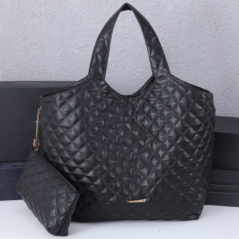 

Women Handbag Purse Tote Shopping Bag Fashion Cowhide Genuine Leather Hardware Letter Accessories Diamond Lattice Plain Internal Zipper Gaby Top Quality, Black