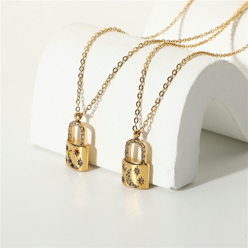 

Pendant Necklaces HelloLook 18K Gold Plated Stainless Steel Lock Necklace For Women Moon Star Zircon Choker Couples Lovers