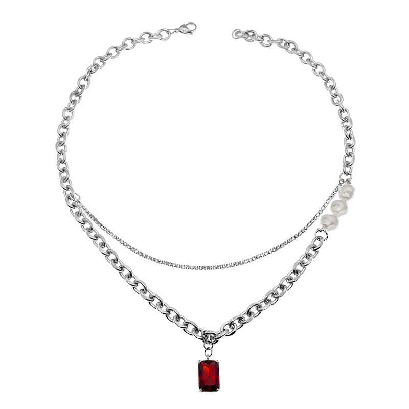 

Red Necklace Female Minority Design Sense Men's Fashion Brand Versatile Splicing Accessories Pendant Steel Jewelry