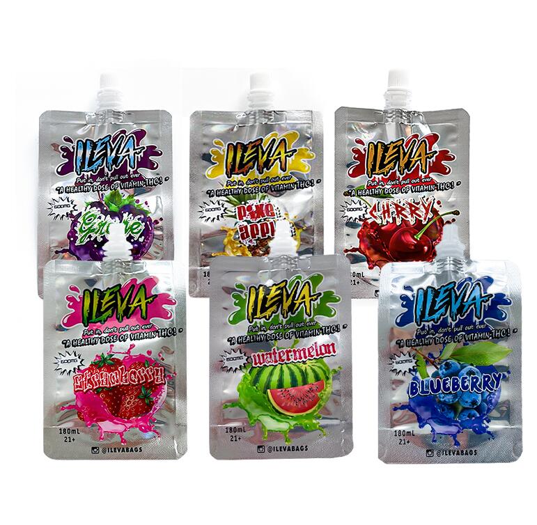 

ILEVA 600mg 180ml Liquid spout top packing bag mylar resealable edibles aluminum foil composite flexible packaging self-supporting jl
