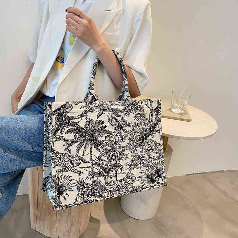 

Evening Bag Luxury Travel Handbag for Women's Fashion Brand Designer Jacquard Embroidery Female Girls Shopper Canvas Tote Shoulder 0623, Black