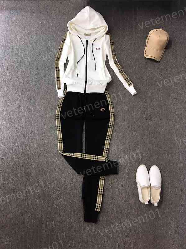 

Womens Two Piece Pants Classic Logo Stripe Plaid Print Hooded Jacket With Casual Pants 2 Piece Sets Luxury Designer Tracksuits 0912