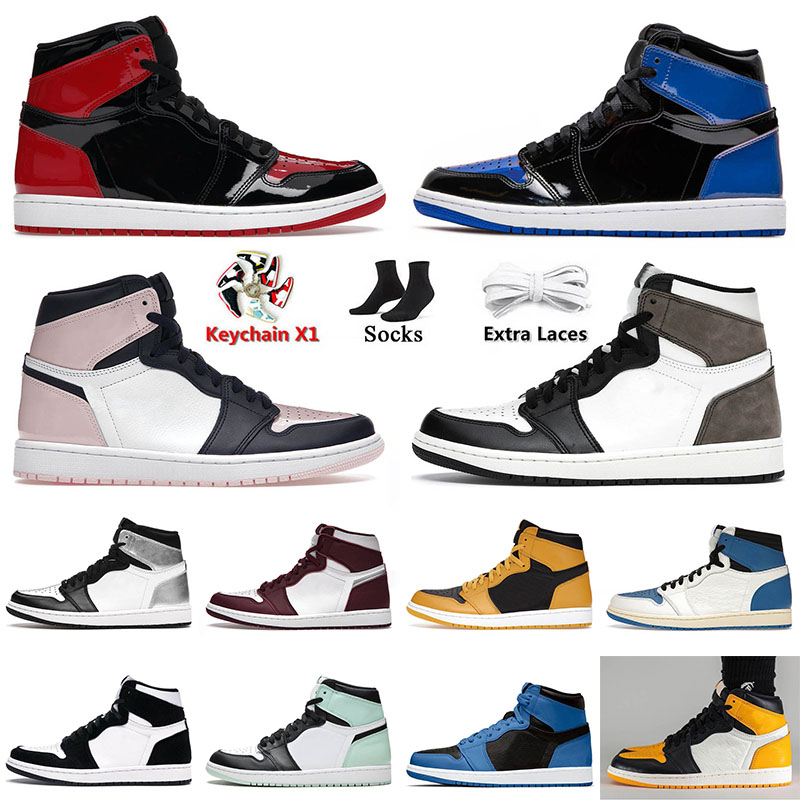 

2022 Authentic OG Mens 1 High Jumpman Basketball Shoes Bred Patent Royal Blue Bubble Gum Dark Mocha Bordeaux Silver Toe Men Women Outdoor Sneakers 36-46, C2 bordeaux 40-47