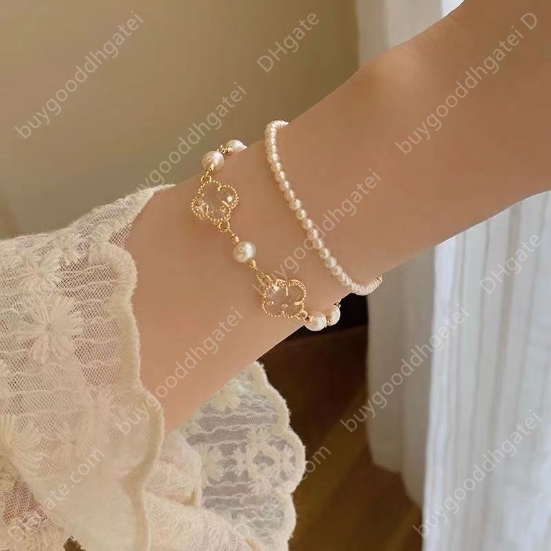 

Natural Pearl Bracelet Women Jewelry Accessories Simple Trend Four-leaf Clover Hand String for Girls