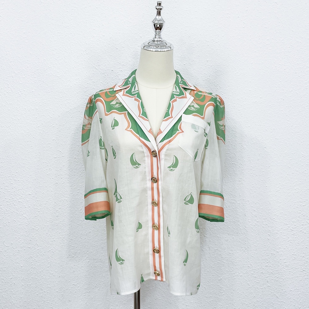 

2022 Australian designer Women's Blouses & Shirts positioning Vintage printing process01, Multi