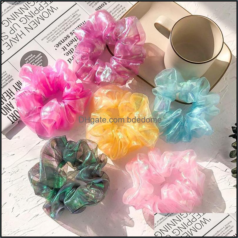 

Hair Rubber Bands 2022 New Fairy Dream Mermaid Ji Luster Mesh Circle Super Organza Rope Large Intestine Hairs Orna Bdedome Dhiik