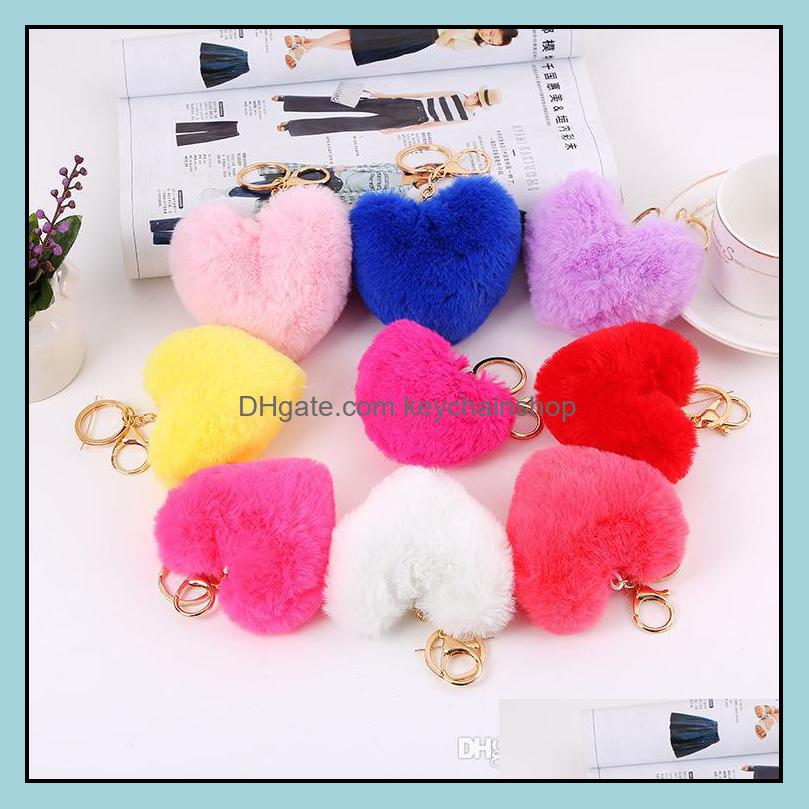 

Keychains Fashion Accessories New Arrival Heart Shape Imitation Rabbit Fur Ball Key Chain Mobile Phone Keychain Car Ring Women Bag Pendant D