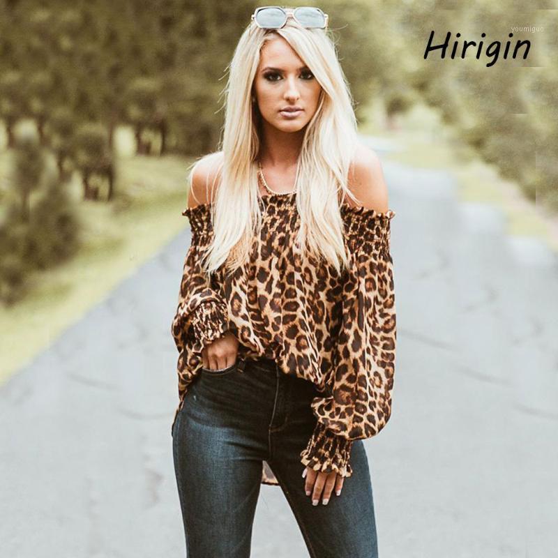 

Sexy Women Lady Leopard Print Blouse Spring Long Sleeve Off Shoulder Loose Shirts Slash Neck Shirt Top -XL Women' Blouses, As picture