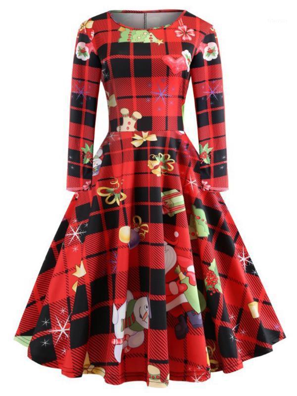 

Casual Dresses Plaid Santa Claus Christmas Tree Bells Plus Size Dress Xmas Party Red For Women 2022 -4XL, Black