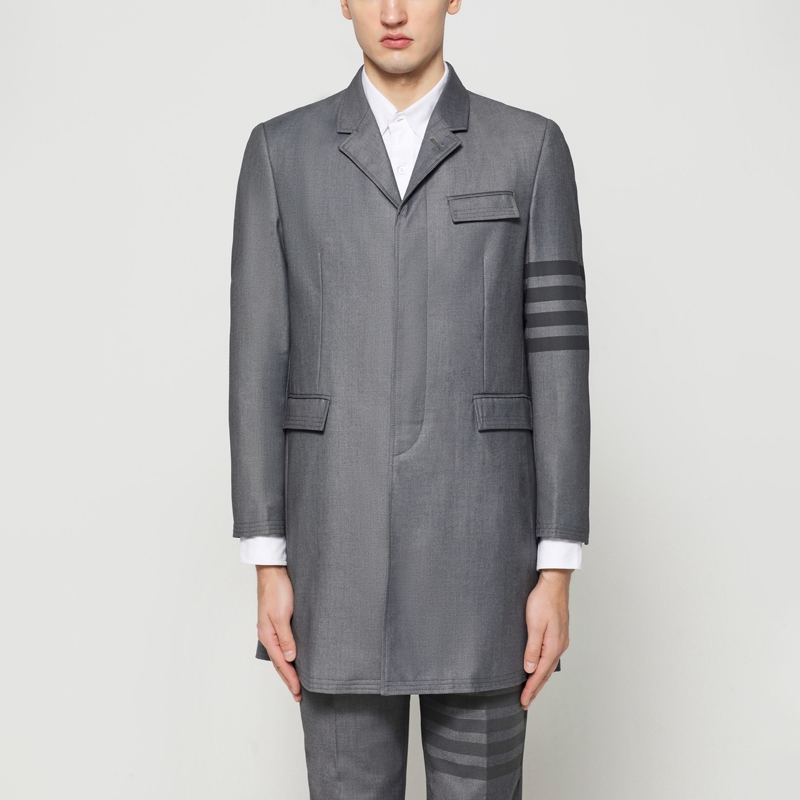 

TB Suit Overcoat Autumn Winter Men's Jackets Fashion Brand Slim Blazers Coats Black 4-Bar Stripe Business Formal Long Suit Jacket, Packing bag