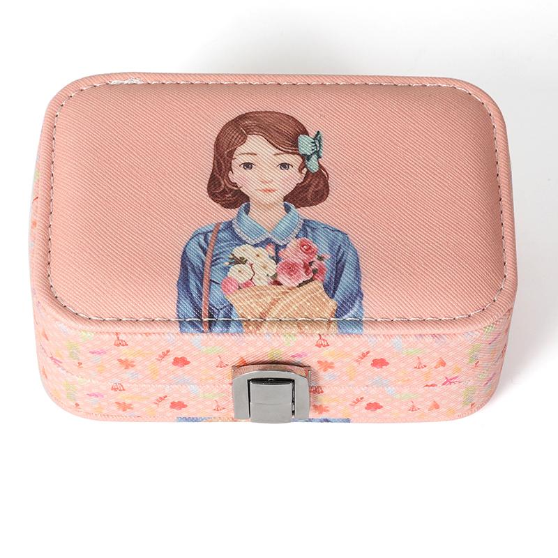 

Jewelry Pouches Bags Dark Pink Cute Girl PU Leather With Makeup Mirror Metal Buckle Ring Necklace Storage Box For Birthday Wedding GiftsJewe