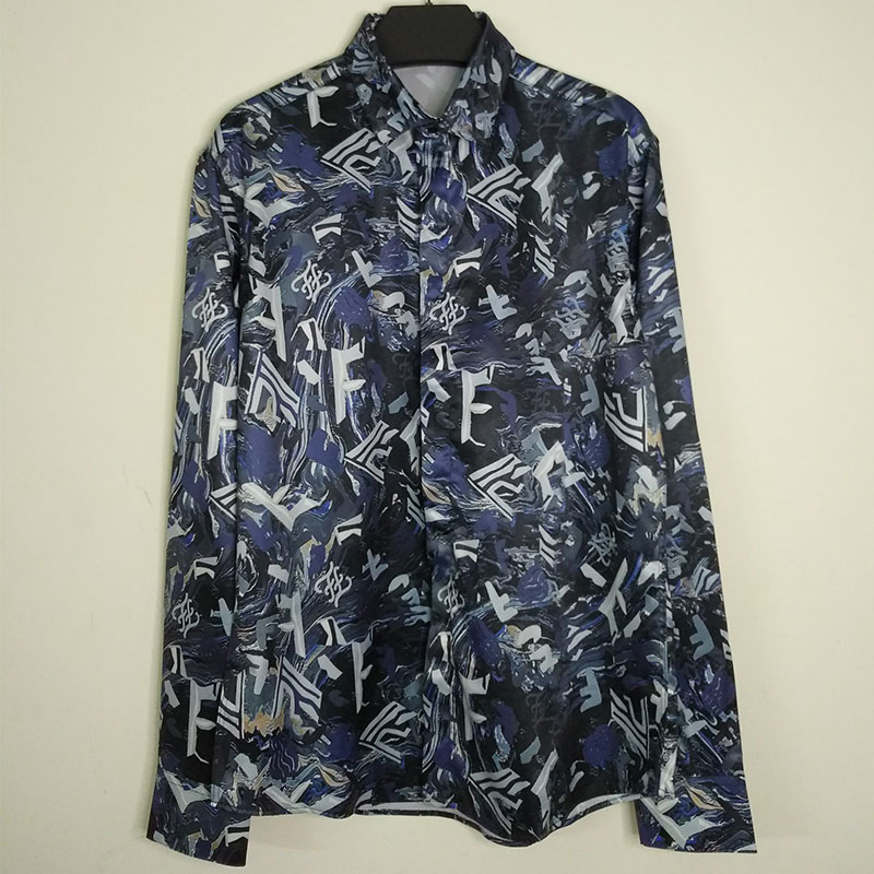 

Mens Business Shirt Pattern Letter Print Casual Dress Shirt Silk Slim Fit Breathable High Quality Long Sleeve Top -3XL, Customize