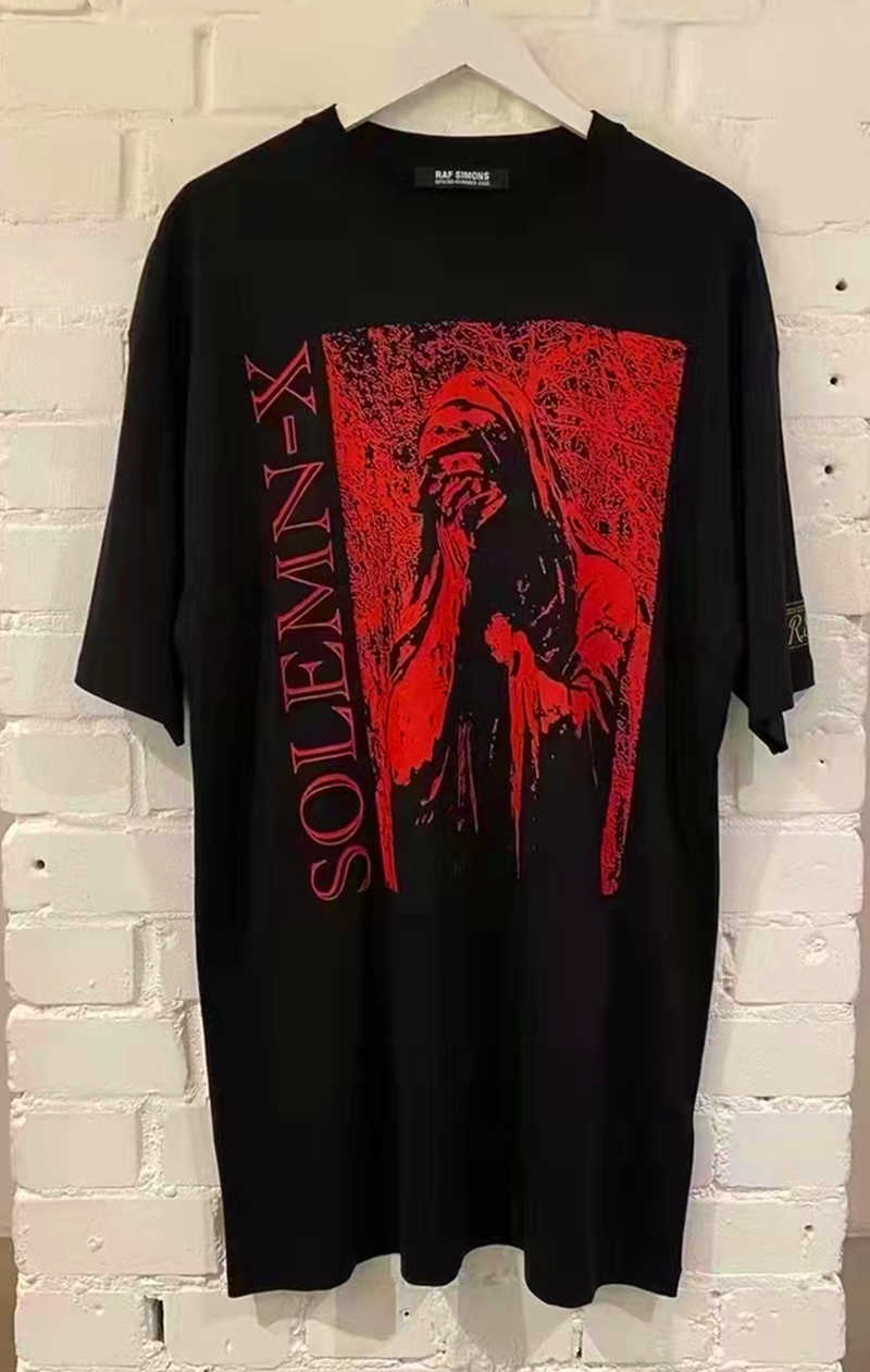 

Men' T-Shirts {the progress of the epidemic is relatively slow} high street 22ss new RAF style Simons loose print joint T-shirt, Black