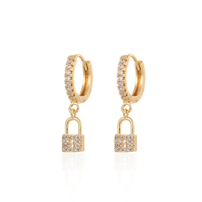 

Dangle & Chandelier ISUEVA Fashion Lock Shaped Gold Filled Earrings For Women Punk Hip Hop Style Zircon Jewelry Party Wholesale