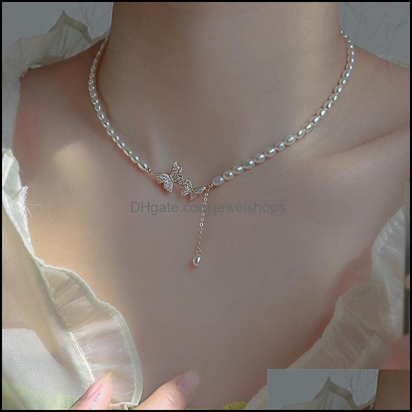 

Chains Pearl Necklace Female Butterfly Pendant Light Luxury Niche Temperament High-End Retro Choker Clavicle Chainch Jewelshops Dh0I5