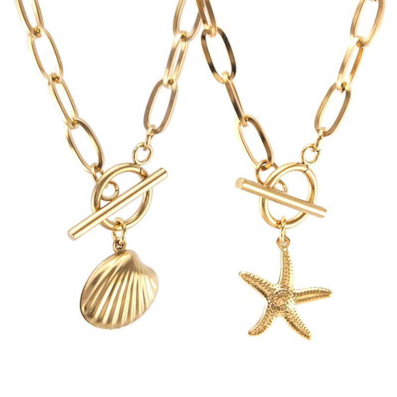 

Pendant Necklaces Starfish Shell Necklace Stainless Steel For Women Gold/Silver Color Metal Toggle Chain Choker Beach Jewelry