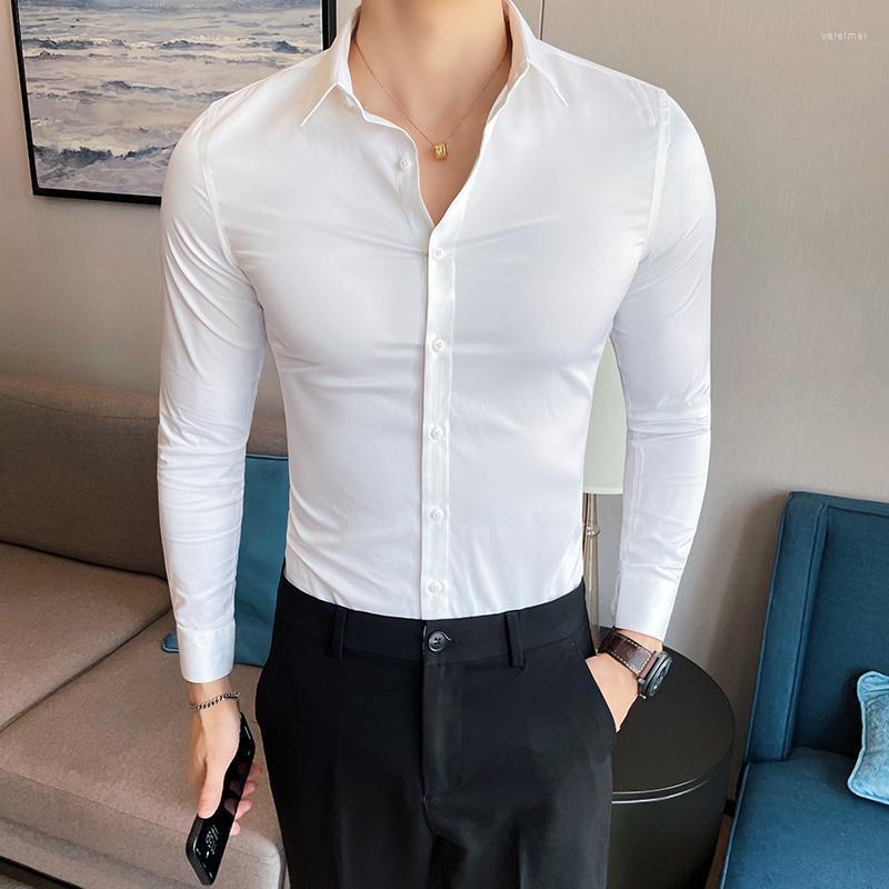 

Men's Dress Shirts High Quality Solid Shirt Men Long Sleeve Fashion Slim Male Social Casual Business Black White Green ShirtMen's Vere22, Dark green
