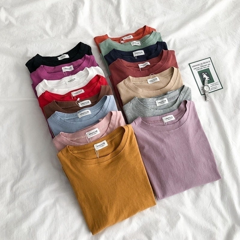 

Obrix Light Cotton Female Sporty Casual Style Regular TShirt ONeck Loose Short Sleeve Solid Pattern Streetwear tee For Women Y200412, Green