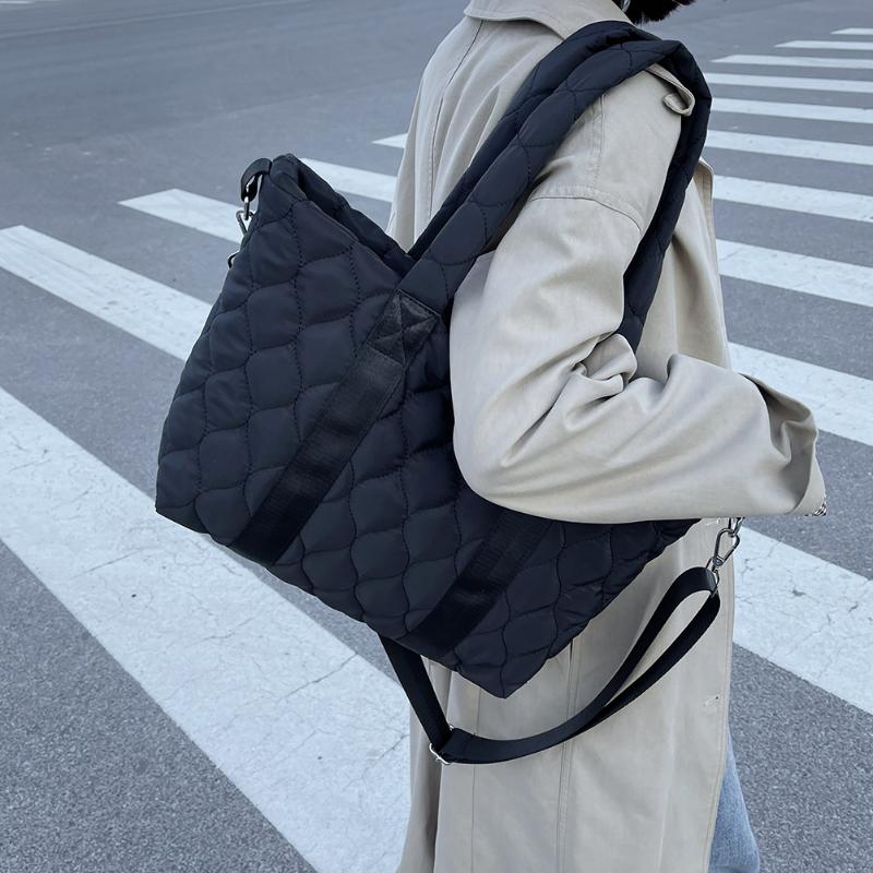 

Evening Bags Women Winter Space Cotton Shoulder Bag Nylon Padded Handbag Female Large Capacity Tote Feather Down Quilted Travel BagEvening, Blue