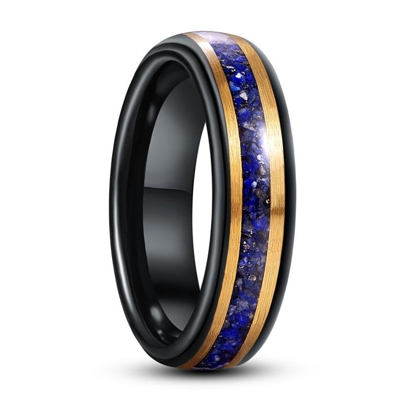 

Wedding Rings JQueen 6mm Black Gold Color Inlaid Lapis Lazuli Inoxidizable For Men Tungsten Carbide RingWedding